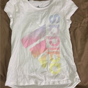 Adidas Girl’s White Tee with Pastel Multicolor Logo